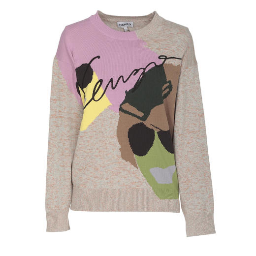 KENZO 高田贤三 女士徽标提花混纺羊毛长袖针织衫 混色 FC52 PU661 3CF 93 商品图0