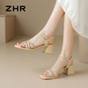 ZHR则则法式一字带粗跟凉鞋2024新款时尚百搭仙女气质女鞋ins简约 商品缩略图7