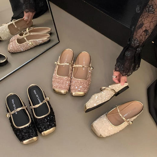 【新款小香风法式亮片包头半拖鞋】夏季新款气质玛丽珍半拖鞋，温柔包头半拖鞋，小香风气质玛丽珍单鞋女平底鞋QQ 商品图2