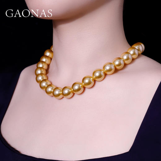 GAONAS 坠链均925银仿珍珠 南海明珠 经典16mm金色珠项链10250XGO 商品图4