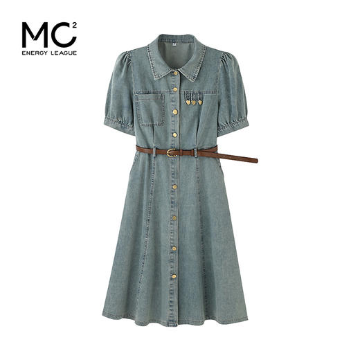 mc2翻领金属爱心牛仔连衣裙女2024夏装新款收腰显瘦甜美减龄洋气 商品图3