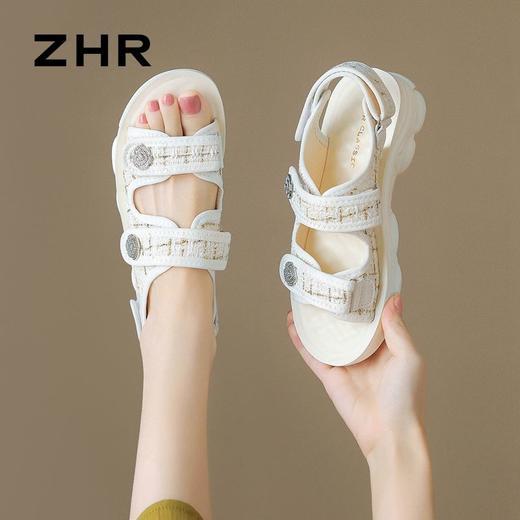 ZHR则则小香风凉鞋女厚底魔术贴运动凉鞋2024新款时尚外穿沙滩鞋 商品图4