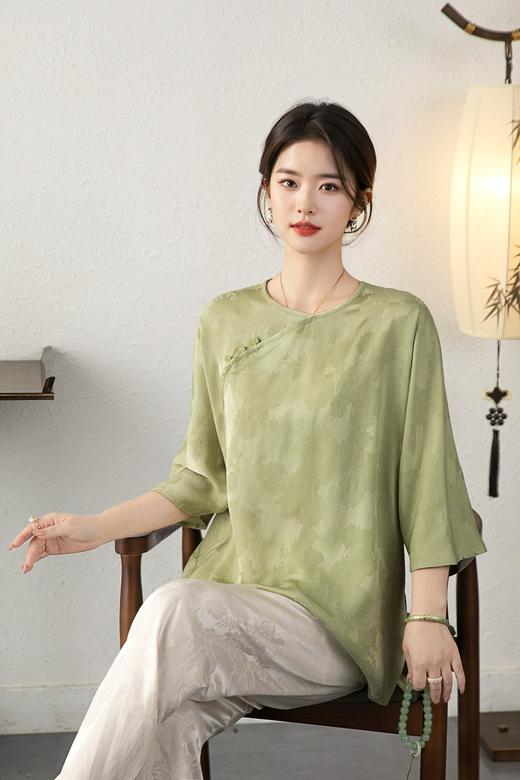 2024年夏季新中式国风人丝宽松上衣女装百搭休闲中国风T恤衫 商品图2