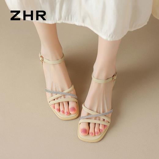 ZHR则则法式一字带粗跟凉鞋2024新款时尚百搭仙女气质女鞋ins简约 商品图8