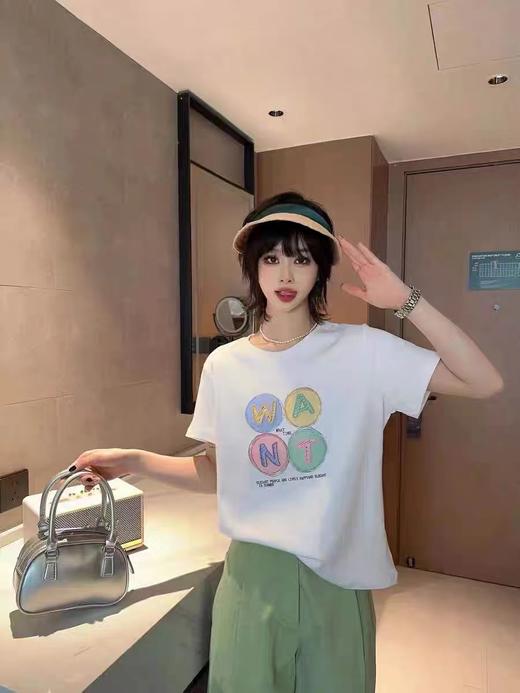 【限时价】喜出100%棉-- X清新WANT马卡龙字母 印花 情侣T恤 商品图1