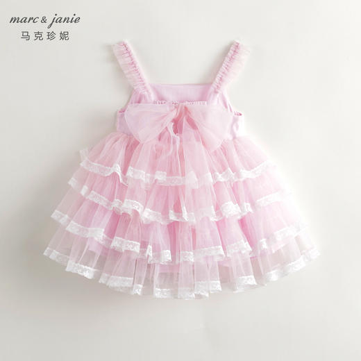 马克珍妮2024年夏装女童蕾丝层叠蝴蝶结飘带网纱蛋糕公主裙240876 商品图3