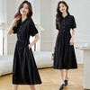 法式衬衫连衣裙女短袖2024夏新款赫本风黑色收腰显瘦气质雪纺长裙 商品缩略图0