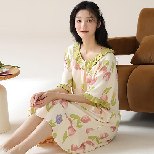 可人儿夏季纯棉新款睡衣女可爱甜美宽松睡裙夏天薄款家居服连衣裙 商品图4