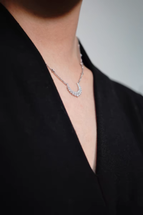 AP*镶钻月亮项链+耳环+耳钉，白月光的气质！