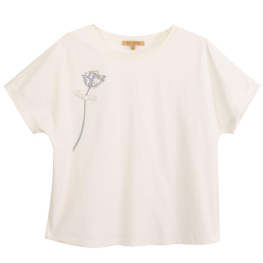 玳莎绣花印花设计感圆领白T恤女2024夏季新款时尚连肩袖短袖上衣  EB32103 商品图4