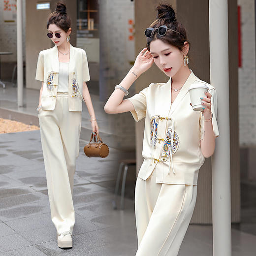 舒适运动风，新中式上衣+阔腿裤两件套HR-BX2530 商品图0