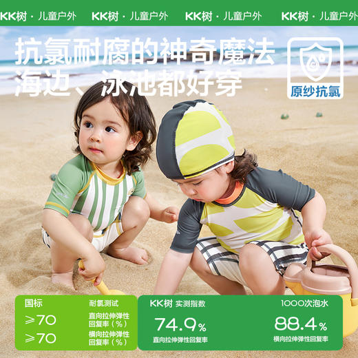 KK树儿童泳衣裤男童女孩原纱防晒耐氯游泳衣分体连体抗菌宝宝泳装抽象艺术小护盾泳衣 商品图3