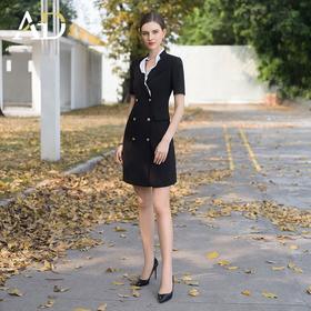 AD御姐范西装连衣裙2024夏季新款短袖职业装黑色双排扣显瘦西服裙