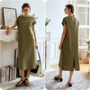OLrain欧芮儿休闲短袖连衣裙女夏季2024年新款直筒开叉针织长裙 商品缩略图4