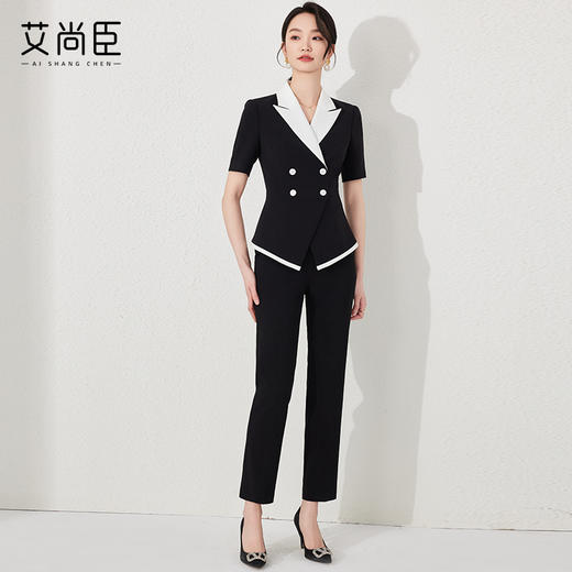 艾尚臣黑色职业西装套装高级感教师前台OL修身正装西服技师两件套 商品图3
