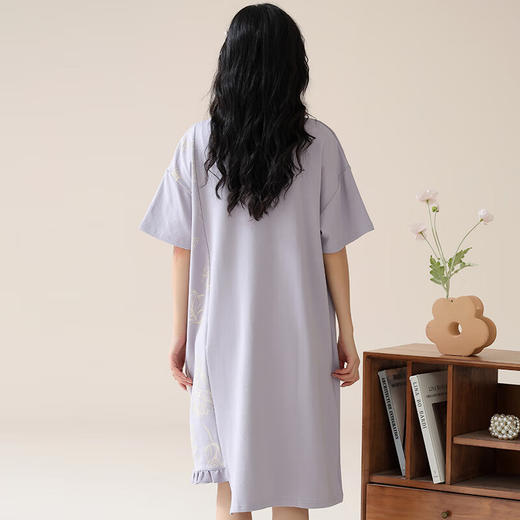 可人儿夏季纯棉睡衣女新中式带胸垫睡裙夏天全棉学生家居服连衣裙 商品图5