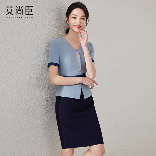 2024新款蓝色连衣裙女时尚假两件西装裙职业装职场通勤工作服裙子 商品图4
