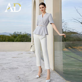 AD高端技师工作服女案场客服工装2024新款夏季职业装蓝色西装套装