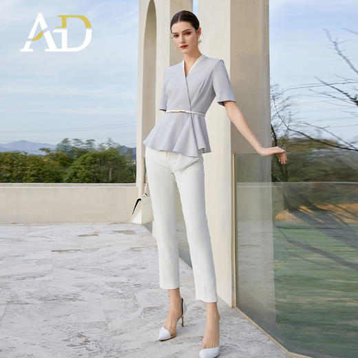 AD高端技师工作服女案场客服工装2024新款夏季职业装蓝色西装套装 商品图0