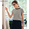OLrain欧芮儿条纹T恤女夏季2024年新款百搭宽松圆领刺绣短袖上衣 商品缩略图0