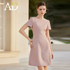 粉色短袖连衣裙女夏季新品优雅通勤小个子复古气质修身显瘦A字裙 商品缩略图3
