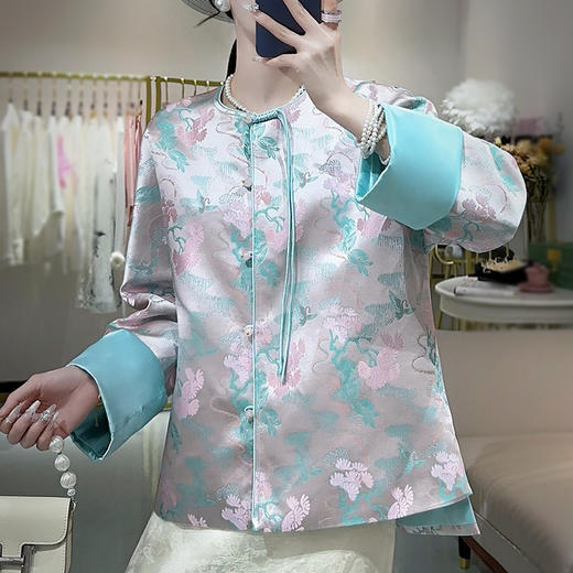 新中式国风提花外套女装2024年春季复古宽松长袖唐装上衣 商品图0