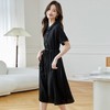 法式衬衫连衣裙女短袖2024夏新款赫本风黑色收腰显瘦气质雪纺长裙 商品缩略图3