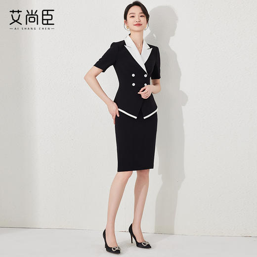 艾尚臣短袖职业西装裙子前台2024夏季修身收腰正装西服技师两件套 商品图2