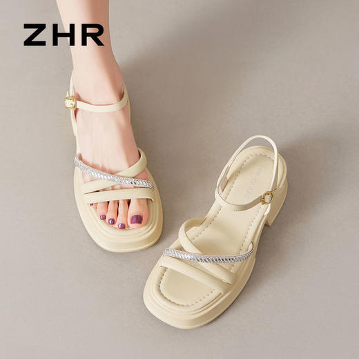 ZHR则则时尚百搭闪亮一字细带凉鞋厚底时装凉鞋沙滩女鞋简约凉鞋 商品图9