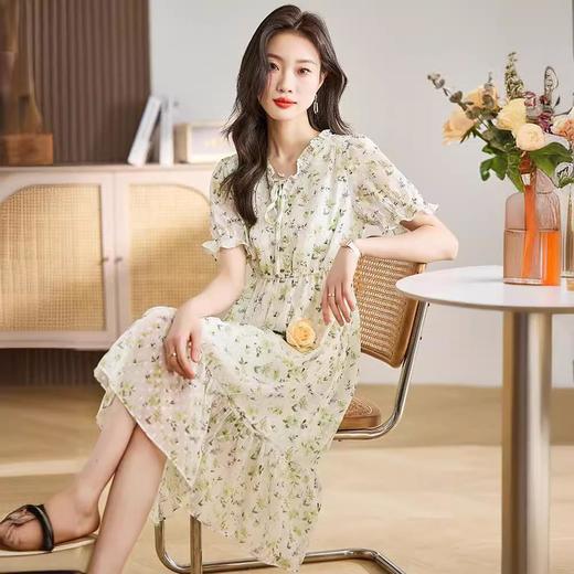 绝美碎花连衣裙女2024夏季新款法式气质长裙温柔风雪纺裙子 商品图2