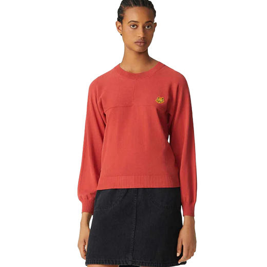 KENZO 高田贤三 女士小虎头徽标贴花棉质长袖针织衫 橘色 FB52 PU582 3TB 21 商品图1