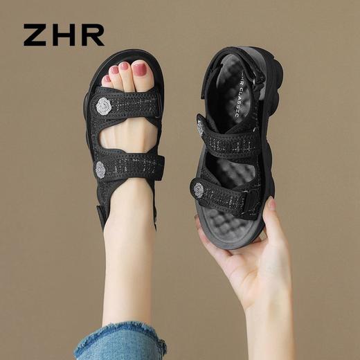 ZHR则则小香风凉鞋女厚底魔术贴运动凉鞋2024新款时尚外穿沙滩鞋 商品图8