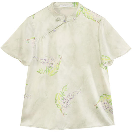 玳莎中式立领真丝小衫女2024夏季新款盘扣设计感小众优雅印花上衣  EB31101 商品图4