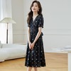 茶歇法式碎花连衣裙女2024夏季新款黑色中长款V领气质显瘦长裙子 商品缩略图1