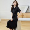 法式衬衫连衣裙女短袖2024夏新款赫本风黑色收腰显瘦气质雪纺长裙 商品缩略图2