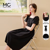 mc2法式方领收腰显瘦连衣裙女2024夏季新款泡泡袖盘扣设计感黑色 商品缩略图0