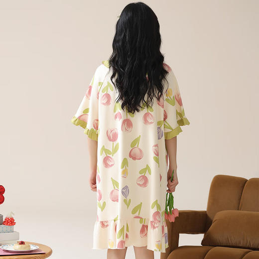 可人儿夏季纯棉新款睡衣女可爱甜美宽松睡裙夏天薄款家居服连衣裙 商品图5