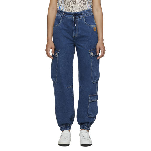 KENZO 高田贤三 女士小虎头徽标贴花休闲牛仔裤 深蓝色 FC52 DP301 6EA 76 商品图0