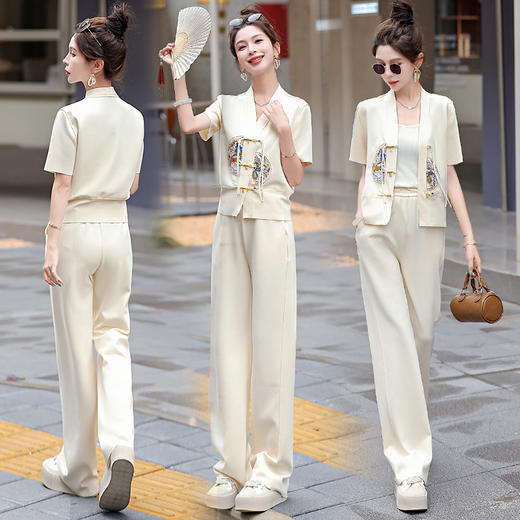 舒适运动风，新中式上衣+阔腿裤两件套HR-BX2530 商品图1