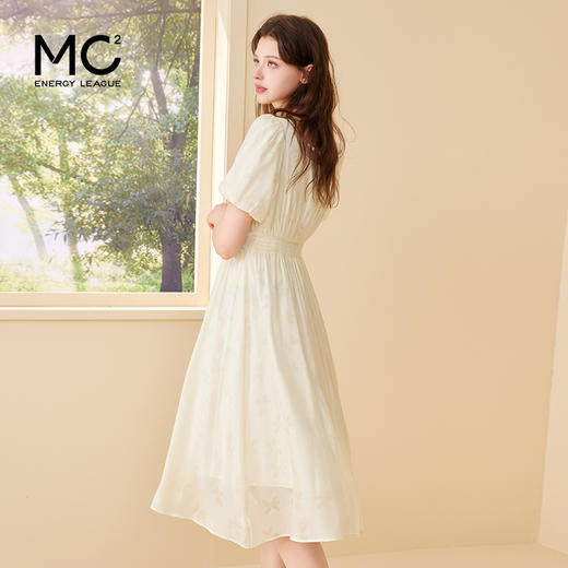 mc2方领蝴蝶印花连衣裙女装2024夏季新款收腰显瘦法式温柔风白色 商品图2