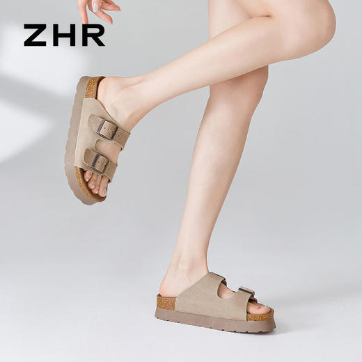 ZHR则则一字拖鞋女2024夏季新款厚底增高沙滩鞋外穿博肯拖鞋 商品图7