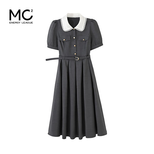 mc2撞色翻领腰身压褶长款连衣裙女装2024夏季新款时尚复古休闲风 商品图3