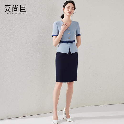 2024新款蓝色连衣裙女时尚假两件西装裙职业装职场通勤工作服裙子 商品图3