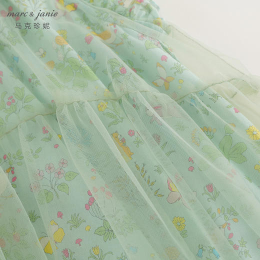 马克珍妮2024夏装新款 女童森林来信印花蝴蝶结网纱连体衣 240592 商品图3