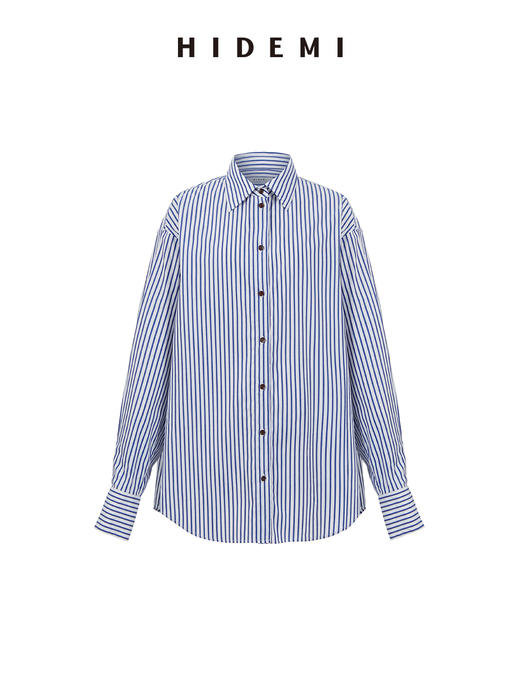 HIDEMI 极简蓝白条纹廓形宽松经典款衬衫 商品图8