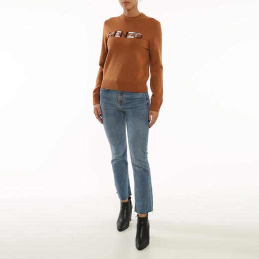 KENZO 高田贤三 女士字母徽标提花羊毛长袖针织衫 深咖色 FB62 PU639 3LA 15 商品图3