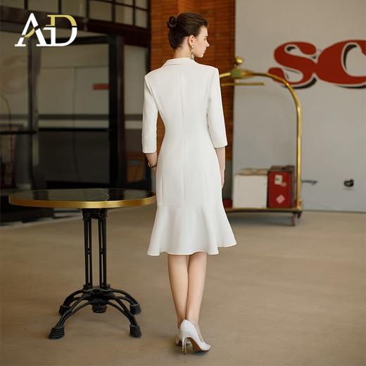 AD职业装气质女神范白色连衣裙高端主持人上镜正装裙不规则荷叶边 商品图4