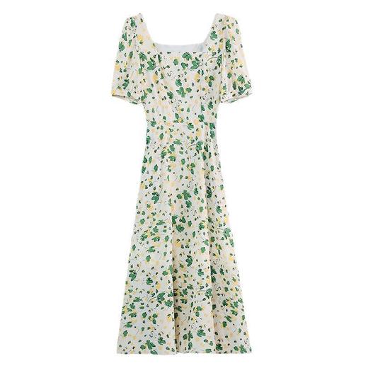 绿色碎花连衣裙女夏2024新款小个子显瘦气质方领a字雪纺仙女裙子 商品图4