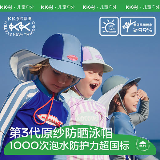 [屁侠推荐] KK树 儿童防晒泳帽A类 UPF50+速干男女童沙滩护颈帽 宝宝披肩鸭舌帽 伦敦海港条纹泳帽 商品图0