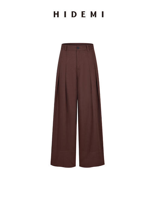 HIDEMI 【超模裤】极简自然水洗亚麻廓形高腰休闲阔腿裤休闲长裤 商品图10